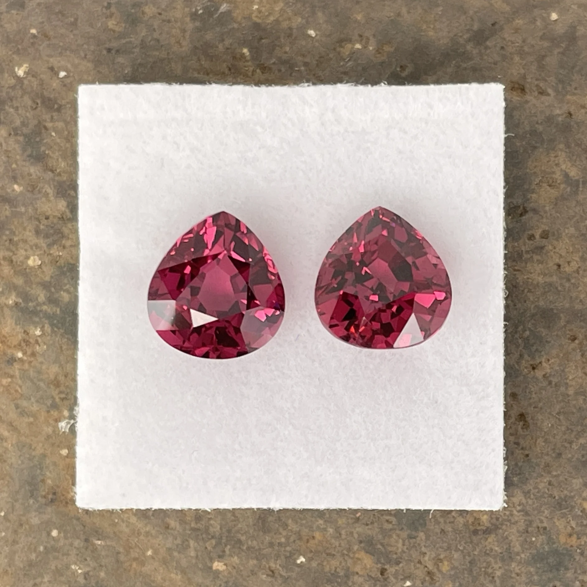 RHP019P3 Rhodolite Garnet Pair 6.92 ct | Pear Shape | Mulberry Red | Umba Valley, Tanzania - Image 1