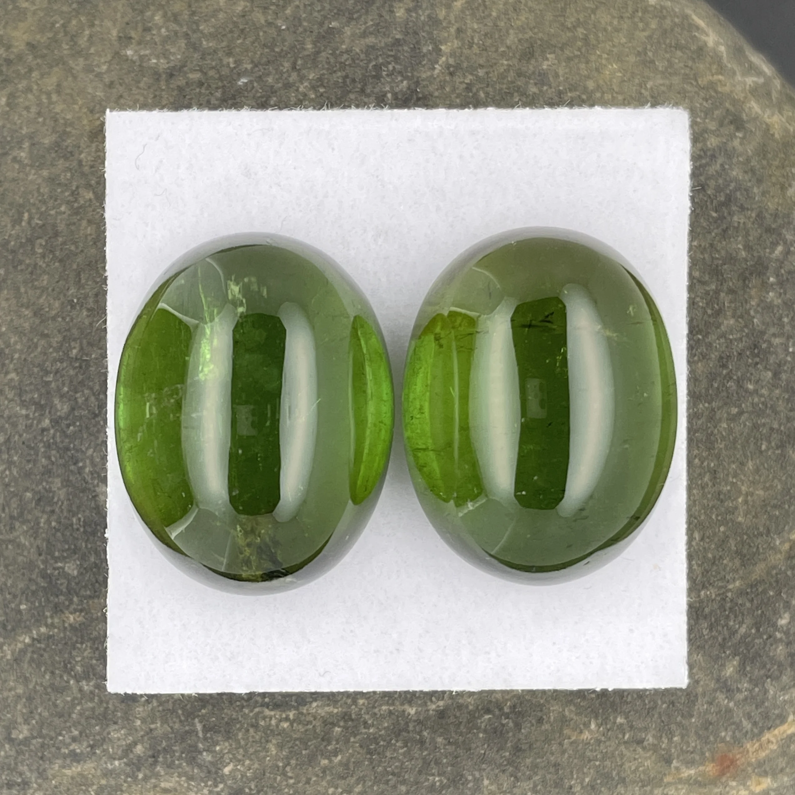TOP038P1 Tourmaline Cabochon Pair 62.79 ct | 22 x 17 mm Oval | Forest Green | Minas Gerais, Brazil - Image 1